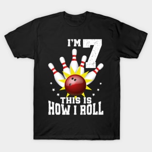 Bowling 7th Birthday Bday Party Kids 7 years Old Bowler T-Shirt